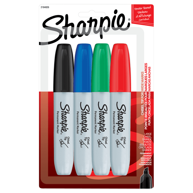 NEWELL BRANDS INC. 38254 Sharpie Permanent Markers, Chisel Tip, Assorted Ink Colors, Pack Of 4 Markers