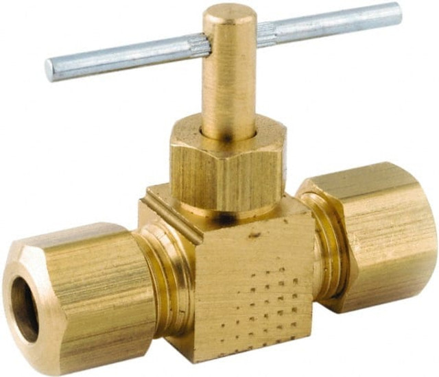 ANDERSON METALS 759106-06 Needle Valve: Straight, 3/8 x 3/8" Pipe, Compression x Compression End, Lead-Free Brass Body, Brass Seal