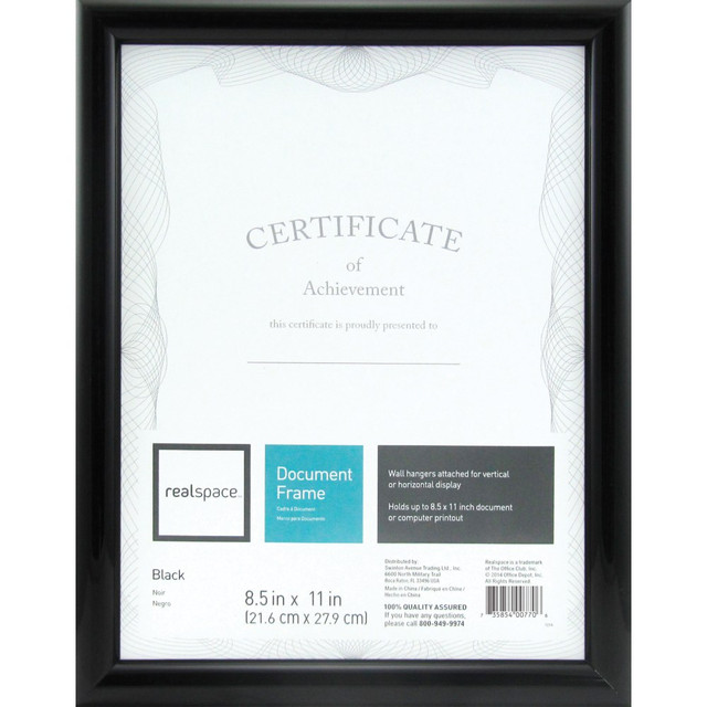 OFFICE DEPOT 207583 Realspace Photo/Document Frame, Plastic, 8-1/2in x 11in, Black