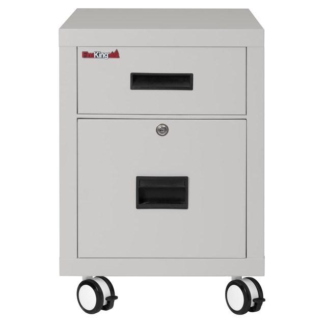 FIRE KING INTERNATIONAL, INC. 2M1822-1PLWG FireKing 18inW Vertical 2-Drawer Mobile Locking File Cabinet, Metal, Platinum, White Glove Delivery