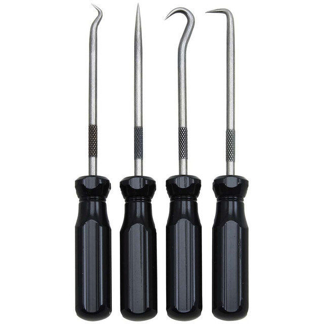 Ullman Devices PSP-4 Scribe & Probe Sets; Type: Hook & Pick Scriber Set; Number of Pieces: 4; Overall Length: 5-1/16 in; Includes: Screw Driver Handles; Number Of Pieces: 4; Contents: Straight Pick; Hook Pick; 90 Degree Pick; Combination Pick; Overal