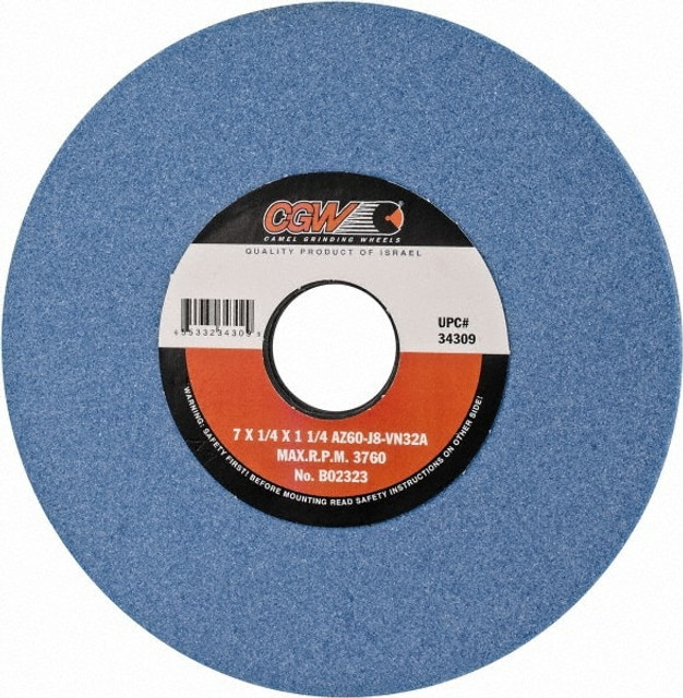 CGW Abrasives 34309 Surface Grinding Wheel: 7" Dia, 1/4" Thick, 1-1/4" Hole, 60 Grit, J Hardness