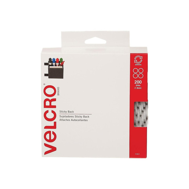 VELCRO USA INC 91824 VELCRO Brand Sticky Back Round Fasteners, 3/4in Diameter, White, Pack Of 200