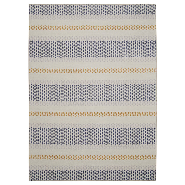 LINON HOME DECOR PRODUCTS, INC Linon OD5042  Washable Outdoor Area Rug, Rennie, 3ft x 5ft, Ivory/Blue