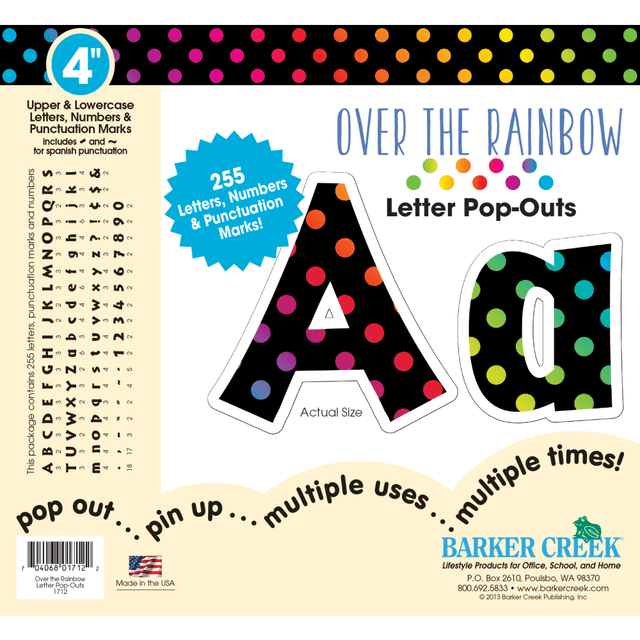 BARKER CREEK PUBLISHING, INC. LL1712 Barker Creek Letter Pop-Outs, 4in, Over The Rainbow, Set Of 255 BARKER CREEK PUBLISHING, INC. LL1712 Barker Creek Letter Pop-Outs, 4in, Over The Rainbow, Set Of 255