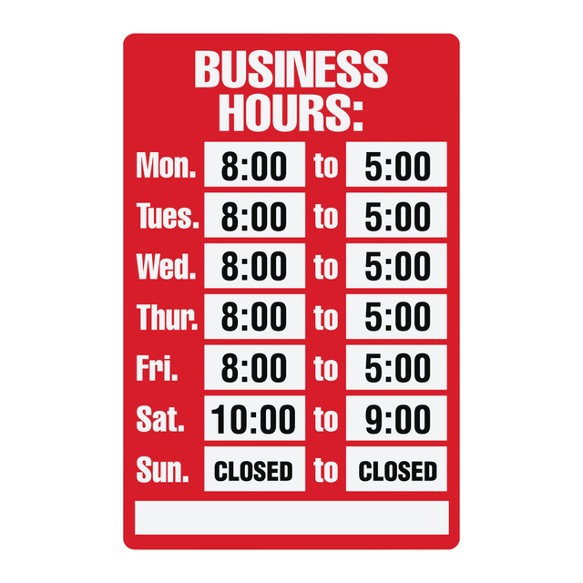 CONSOLIDATED STAMP MFG CO 098071 Cosco "Business Hours" Sign Kit, 8in x 12in CONSOLIDATED STAMP MFG CO 098071 Cosco "Business Hours" Sign Kit, 8in x 12in