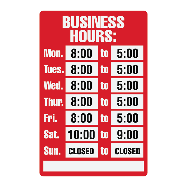 CONSOLIDATED STAMP MFG CO 098071 Cosco "Business Hours" Sign Kit, 8in x 12in