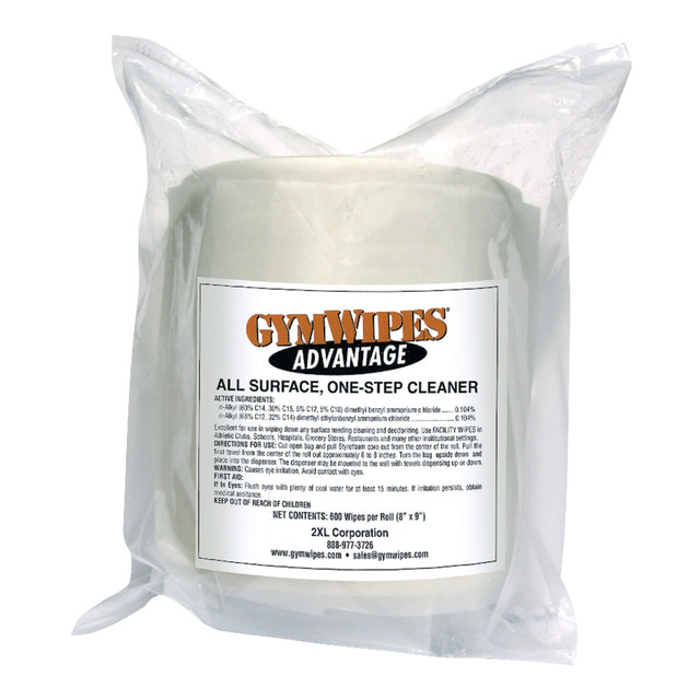 2XL CORP L36CT 2XL GymWipes Advantage All Surface One-Step Cleaner Refills, 8in x 9in, 600 Wipes Per Roll, Carton Of 4