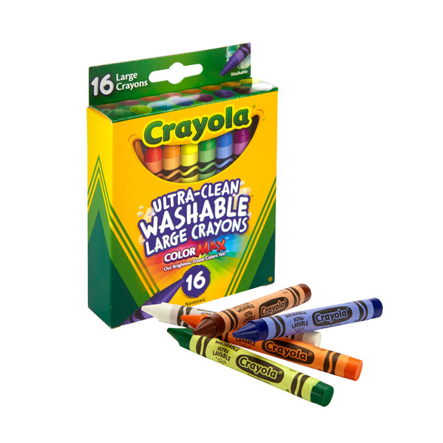CRAYOLA LLC 52-3281 Crayola Washable Crayons, Assorted Colors, Pack Of 16