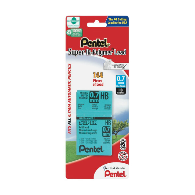 PENTEL OF AMERICA, LTD. 50BPHB-K6 Pentel Super Hi-Polymer Lead Refills, 0.7 mm, Medium Line, HB Hardness, Pack Of 144