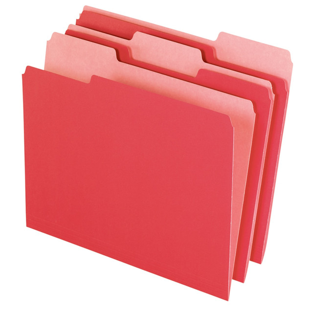 Organize your filing cabinet with these Office Depot letter-size file folders. Ideal for color-coding files and handling large filing tasks, these durable file folders feature 1/3-cut tabs for easy labeling and quick access. Undercut scores on each folder's front offer space for larger labels and titles, making it easy to keep your documents sorted. Featuring 11 pt. construction, these Office Depot letter-size file folders handle frequent use.  Office Depot file folder is made of 11-pt stock for everyday handling.  1/3-cut single-ply tabs in assorted locations for easy filing.  Undercut scores on the front cover provide space for labels or handwritten titles.  Red color supports easy color-coding.  100 folders per case.  Greener choice - contains 10% postconsumer recycled content.