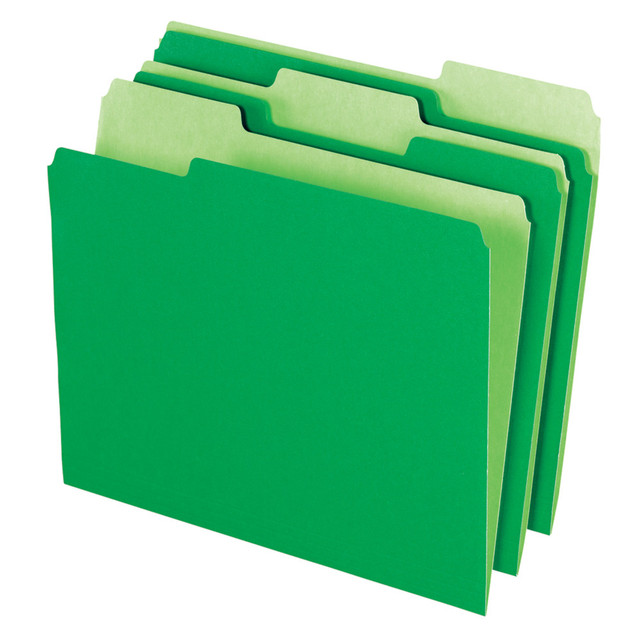 Organize your filing cabinet with these Office Depot letter-size file folders. Ideal for color-coding files and handling large filing tasks, these durable file folders feature 1/3-cut tabs for easy labeling and quick access. Undercut scores on each folder's front offer space for larger labels and titles, making it easy to keep your documents sorted. Featuring 11 pt. construction, these Office Depot letter-size file folders handle frequent use.  Office Depot file folder is made of 11-pt stock for everyday handling.  1/3-cut single-ply tabs in assorted locations for easy filing.  Undercut scores on the front cover provide space for labels or handwritten titles.  Bright green folders support easy color-coding.  100 folders per case.