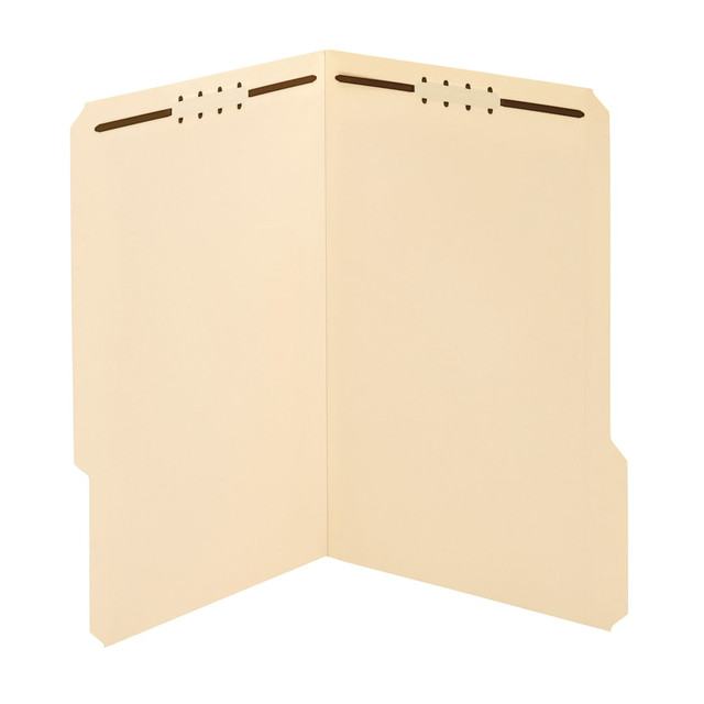 Keep your documents secure and organized with an Office Depot reinforced manila folder with 2 embossed fasteners. That way, you can show up to every meeting feeling confident.  Reinforced file folders feature two 2in embedded, embossed fasteners to secure your files and papers.  1/3-cut tabs in assorted positions for neat labeling.  Constructed with 11-pt (thickness) manila stock.  Manila folder box of 50 ensures you always have folders on hand.  Legal size (8 1/2in x 14in) with 1/3 tab cut for quick file identification.