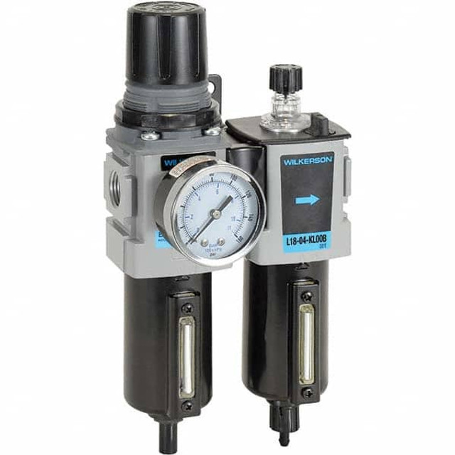 Wilkerson D18-04-FLG0B FRL Combination Unit: 1/2 NPT, Compact, 2 Pc Filter/Regulator-Lubricator with Pressure Gauge