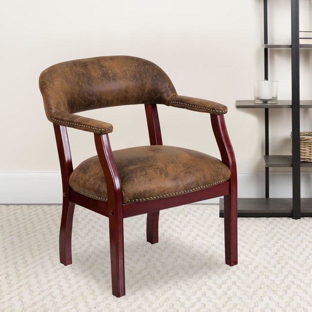 FLASH FURNITURE B-Z105-BRN-GG Microfiber Conference Chair with Accent Nail Trim, Bomber Jacket Brown FLASH FURNITURE B-Z105-BRN-GG Microfiber Conference Chair with Accent Nail Trim, Bomber Jacket Brown