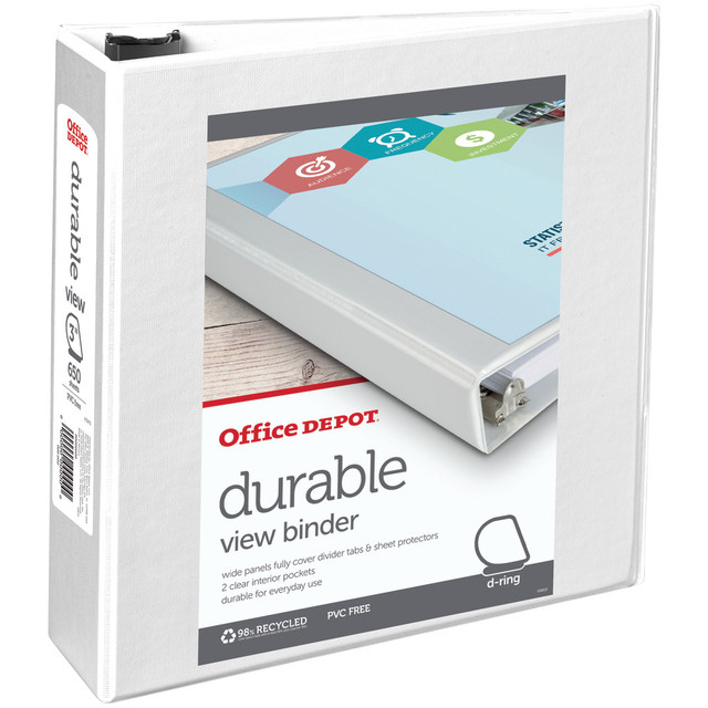 OFFICE DEPOT 82360 Brand Durable View 3-Ring Binder, 3in Slant Rings, White OFFICE DEPOT 82360 Brand Durable View 3-Ring Binder, 3in Slant Rings, White