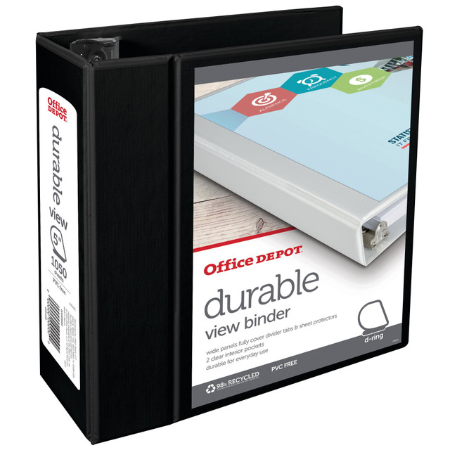 OFFICE DEPOT 82355 Brand Durable View 3-Ring Binder, 5in Slant Rings, Black OFFICE DEPOT 82355 Brand Durable View 3-Ring Binder, 5in Slant Rings, Black