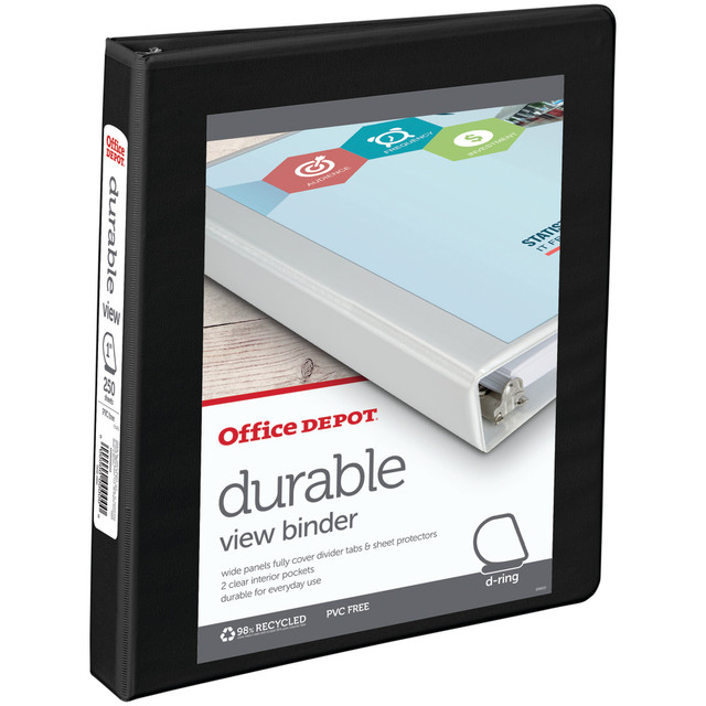 OFFICE DEPOT 82373 Brand Durable View Slant-Ring 3-Ring Binder, 1in Slant Rings, Black OFFICE DEPOT 82373 Brand Durable View Slant-Ring 3-Ring Binder, 1in Slant Rings, Black