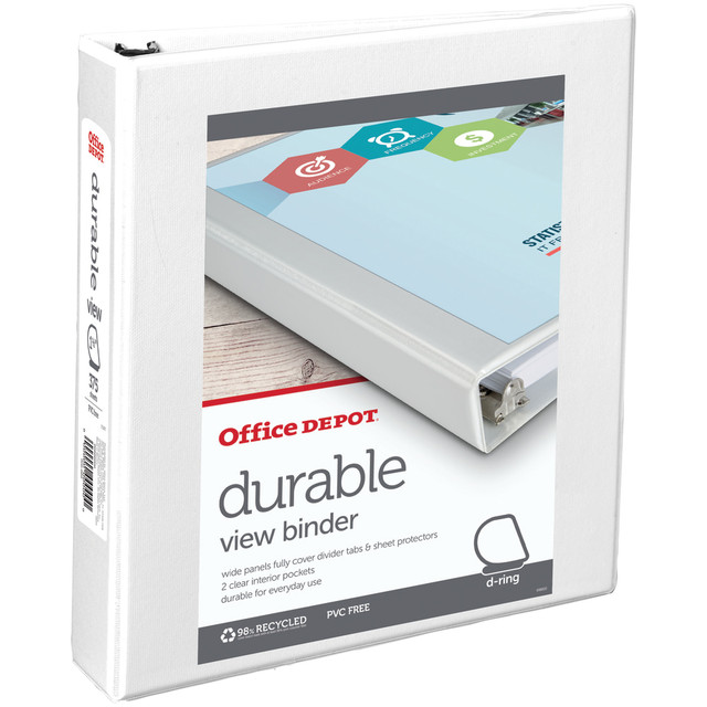 OFFICE DEPOT 82368  Brand Durable View 3-Ring Binder, 1 1/2in Slant Rings, White