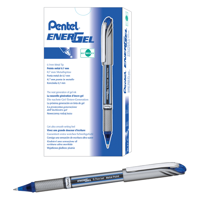 PENTEL OF AMERICA, LTD. BL27-C Pentel EnerGel NV Liquid Gel Pens, Medium Point, 0.7 mm, Blue Ink, Pack Of 12 Pens