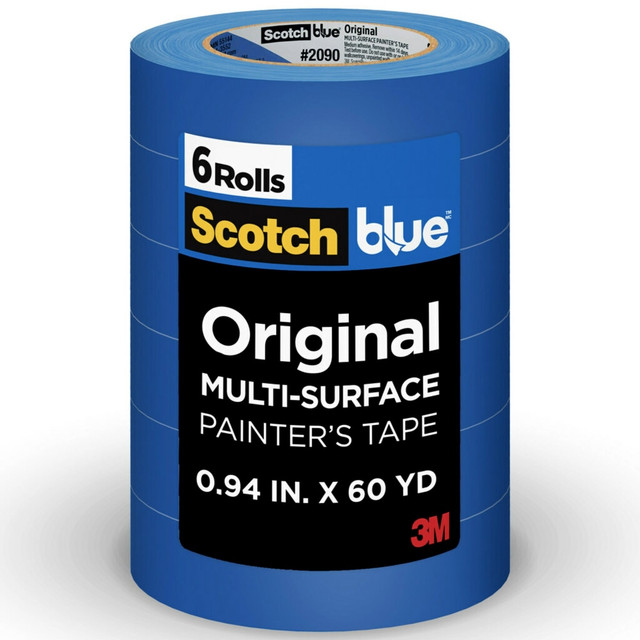 ScotchBlue Original Painters Tape is the tape that DIY painters and pros have loved for more than 30 years. Whether you are protecting your wood trim, painted walls, tile floor, or glass windows, this versatile multi-surface tape can stay on surfaces for up to 14 days and then removes easily without leaving any sticky residue behind. Help protect your surfaces while bringing your creative vision to life with the help of ScotchBlue Original Painters Tape.  USE-ON SURFACES: Designed for use on multiple surfaces such as smooth or lightly textured walls, trim, baseboards, tile, and glass  DAYS CLEAN REMOVAL: 14-day interior and exterior clean removal leaves behind no damage or sticky residue  ADHESIVE LEVEL: Medium  PERFORMANCE: UV and sunlight resistant  SIZE: 0.94 in. x 60 yd  SUSTAINABILITY: Made from 45% renewable resources  Solvent-free Adhesive  Tape made in a zero-landfill site certified for energy management (ISO 50001 certified), Core made with 70% post-consumer waste  APPLICATION TIPS: For great paint results make sure the surface is clean, dry and dust-free so that the tape sticks properly. Next, apply the tape onto the surface while pressing down firmly as you go. And lastly, let the tape set for about 30 to 60 minutes before painting  REMOVAL TIPS: Wait until the paint is dry to the touch before removing the tape. Lift the tape up by slowly pulling it back on itself, then removing at a 45-degree angle  Made in the USA with Globally Sourced Materials  Contains Recycled Content - See Specs for Details.