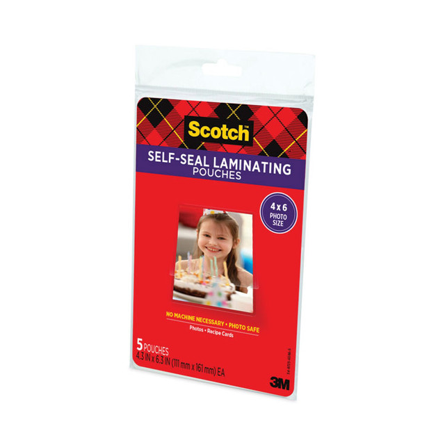 3M/COMMERCIAL TAPE DIV. Scotch™ PL900G Self-Sealing Laminating Pouches, 9.5 mil, 4.38" x 6.38", Gloss Clear, 5/Pack