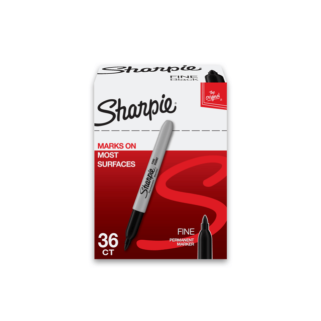 SANFORD LP 1884739 Sharpie Permanent Fine-Point Markers, Black, Pack Of 36