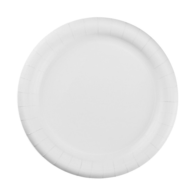 Offers superior strength and cut resistance. These plates are great for any office party or to leave in the breakroom for lunchtime.  The scalloped edges prevent food from sliding off and spilling.  Premium coated paper material will not slide on trays or tables.  Easily separates for quicker handling times and more efficiency.
