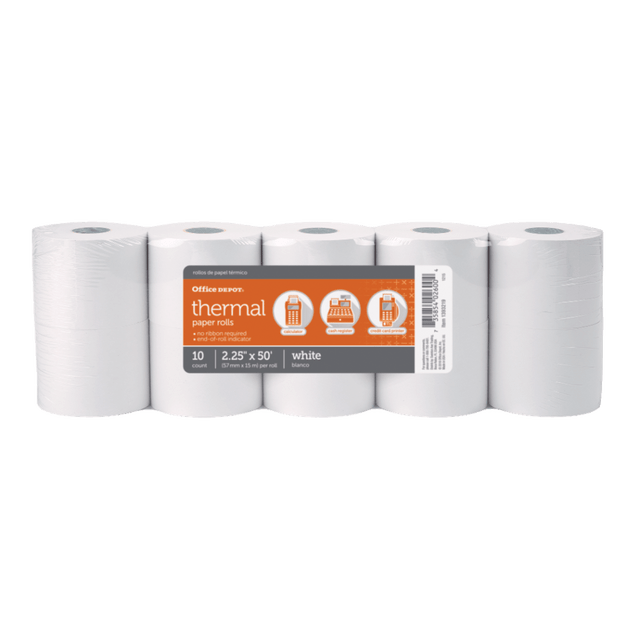 OFFICE DEPOT 1393219  Brand Thermal Paper Rolls, 2-1/4in x 50ft, White, Pack Of 10