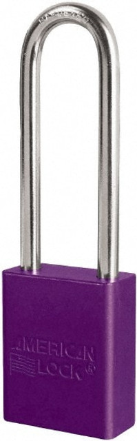 American Lock S1107PRP Lockout Padlock: Keyed Different, Key Retaining, Aluminum, 3" High, Plated Metal Shackle, Purple