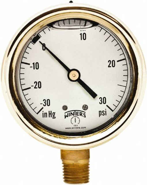 Winters PBC798R1 Pressure Gauge: 2-1/2" Dial, 1/4" Thread, NPT, Bottom Mount