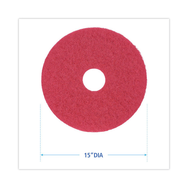 BOARDWALK 4015RED Buffing Floor Pads, 15" Diameter, Red, 5/Carton