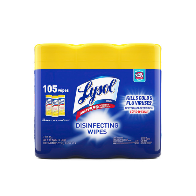 RECKITT BENCKISER 19200-82159 Lysol Disinfecting Wipes, Lemon & Lime Blossom Scent, 7in x 8in, 35 Wipes Per Canister, Case Of 3 Canisters RECKITT BENCKISER 19200-82159 Lysol Disinfecting Wipes, Lemon & Lime Blossom Scent, 7in x 8in, 35 Wipes Per Canister, Case Of 3 Canisters