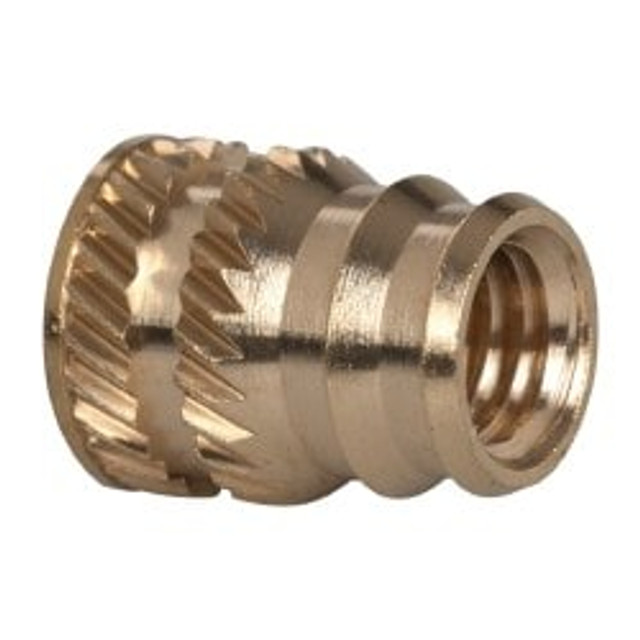 E-Z LOK DV-132-TH #10-32, 0.246" Small to 0.277" Large End Hole Diam, Brass Double Vane Tapered Hole Threaded Insert