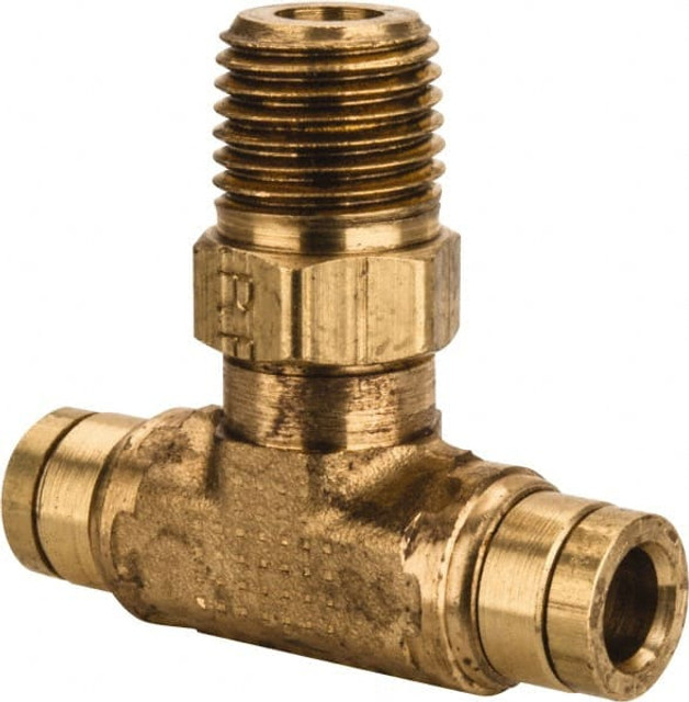 Parker 172PTC-4-4 Push-To-Connect Tube to Male & Tube to Male NPT Tube Fitting: Swivel Male Branch Tee, 1/4" Thread, 1/4" OD