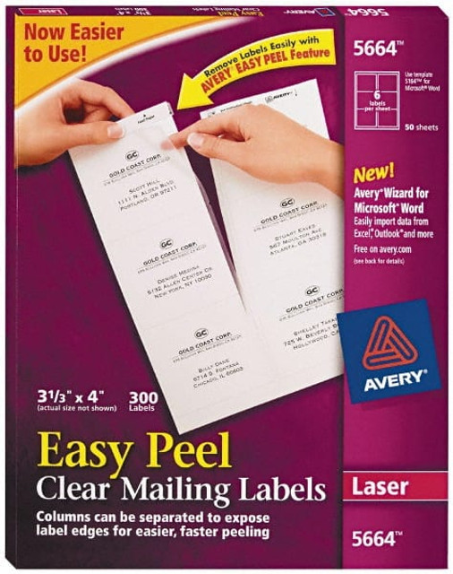 AVERY 05664 Label Maker Label: Clear, 4" OAL, 300 per Roll