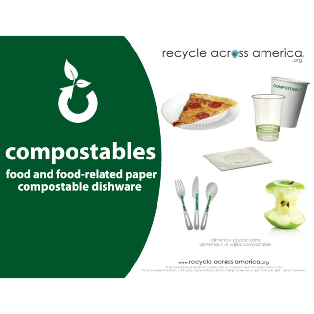 PACKAGING DYNAMICS COMPS-8511 Recycle Across America Compostables Standardized Recycling Labels, COMPS-8511, 8 1/2in x 11in, Dark Green