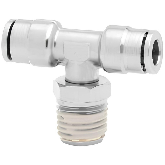 Norgren 124670618 Push-To-Connect Tube to Male & Tube to Male NPT Tube Fitting: Pneufit Swivel Male Tee, 1/8" Thread, 3/8" OD