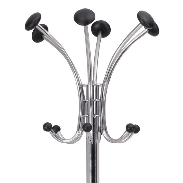 ALBA PMCLAS Chromy Coat Stand, 12 Knobs, 16w x 16d x 70.5h, Chrome/Black