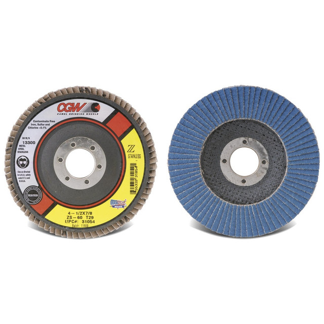 CGW Abrasives 31095 Flap Disc: 7/8" Hole, 80 Grit, Zirconia Alumina, Type 27
