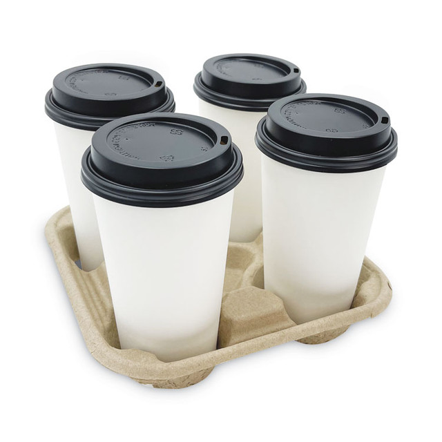 BOARDWALK 4CUPCARRIER Cup Carrier Tray, 8 oz to 32 oz, Four Cups, Kraft, 300/Carton
