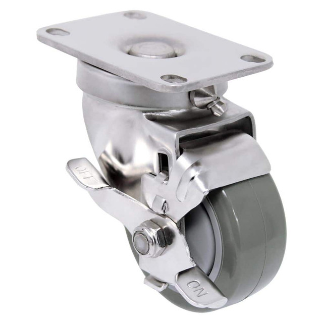 Durable Superior 73PP30GI4406TY Top Plate Caster: Polyurethane, 3" Wheel Dia, 1-1/4" Wheel Width, 300 lb Capacity, 4-3/16" OAH