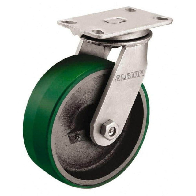 Albion 81PA04501S Swivel Top Plate Caster: Polyurethane, 4" Wheel Dia, 3-1/4" Wheel Width, 1,200 lb Capacity, 5-1/2" OAH