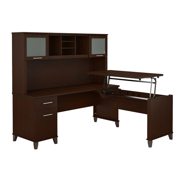 BUSH INDUSTRIES INC. SET015MR Bush Furniture Somerset 3 Position Sit to Stand L Shaped Desk With Hutch, 72inW, Mocha Cherry, Standard Delivery BUSH INDUSTRIES INC. SET015MR Bush Furniture Somerset 3 Position Sit to Stand L Shaped Desk With Hutch, 72inW, Mocha Cherry, Standard Delivery