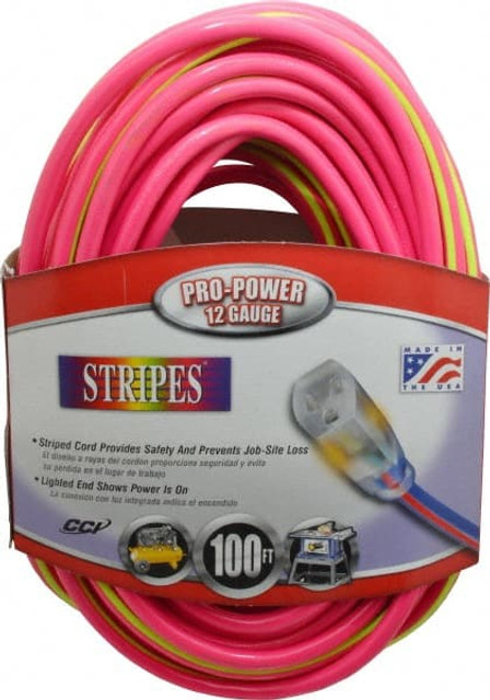 Southwire 2549SW0077 100', 12/3 Gauge/Conductors, Pink/Lime Green Outdoor Extension Cord