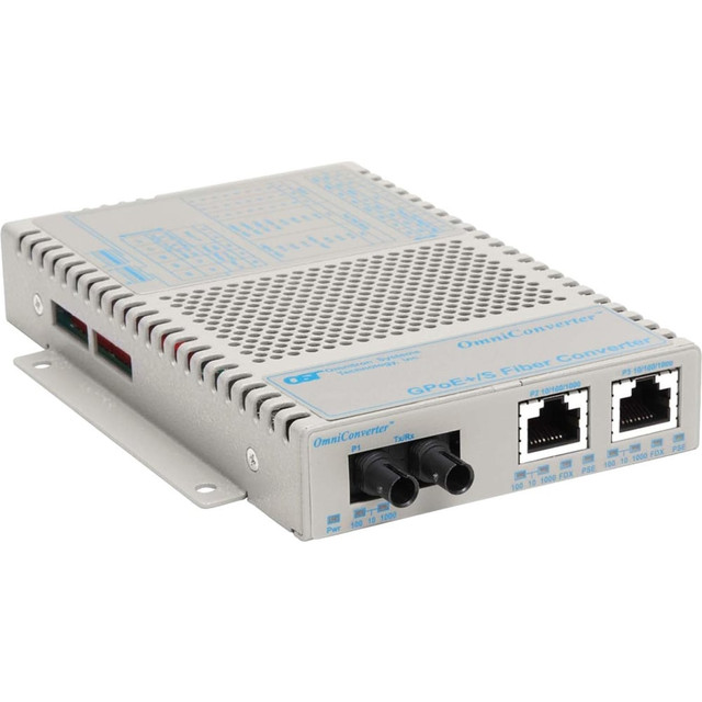 OMNITRON SYSTEMS TECHNOLOGY, INC. Omnitron 9420-0-21W  OmniConverter 10/100/1000 PoE+ Gigabit Ethernet Fiber Media Converter Switch RJ45 ST Multimode 550m Wide Temp - 2 x 10/100/1000BASE-T; 1 x 1000BASE-SX; US AC Powered; Lifetime Warranty