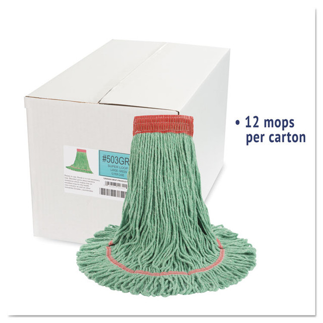 BOARDWALK 503GNCT Super Loop Wet Mop Head, Cotton/Synthetic Fiber, 5" Headband, Large Size, Green, 12/Carton