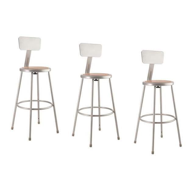 OKLAHOMA SOUND CORPORATION 6230B/3 National Public Seating Hardboard Stools With Backs, 30inH, Gray, Set of 3