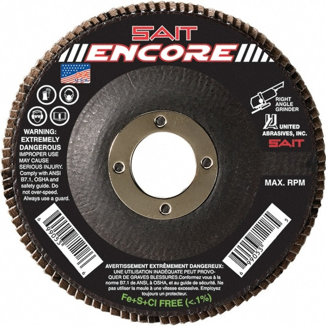 Sait 71208 Flap Disc: 4-1/2" Dia, 7/8" Hole, 60 Grit, Type 27