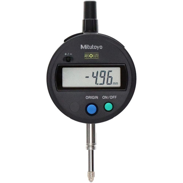 Mitutoyo 543-781-10 Electronic Drop Indicators; Back Type: Lug; Connection Type: Straight; Display Type: LCD; Accuracy (mm): 0.02; Calibrated: No; Measuring Force (N): 1.5; Minimum Measurement (mm): 0.00; Maximum Measurement (mm): 12.70; Contact Poin